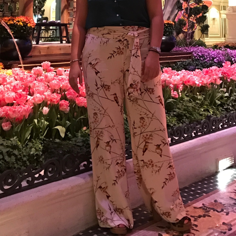 Palazzo Pants with Bird Pattern